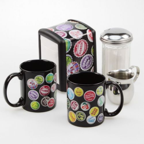 Bottle Caps Diner Napkin Dispenser Coffee Mugs Tabletop Gift Set