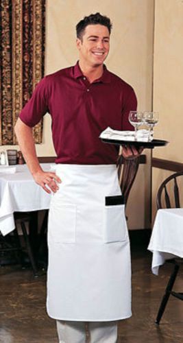 6 NEW WHITE BISTRO APRON 2 HAND POCKET CHEF COMMERCIAL GRADE QUALITY