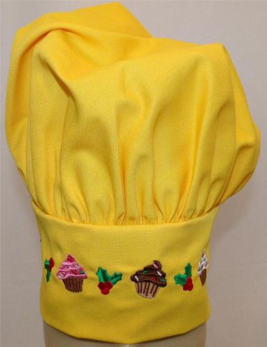 Christmas Cupcakes &amp; Holly Berry Adjust Yellow Adult Chef Hat Festive Holiday
