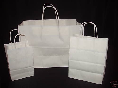 MIX LOT TOTES 150 WHITE PAPER HANDLED GIFT BAGS SHOPPING BAGS 3 DIFFERENT SIZES