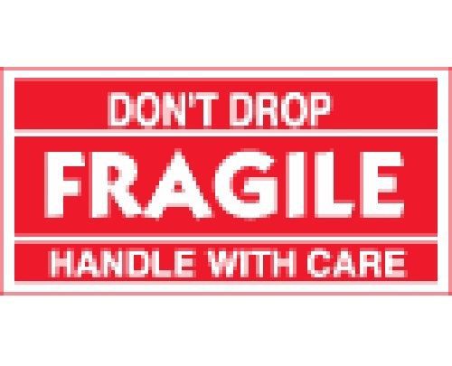 4X6 &#034;FRAGILE - DON&#039;T DROP - HANDLE WITH CARE&#034; RED/WHITE 500 LABELS ON ROLL