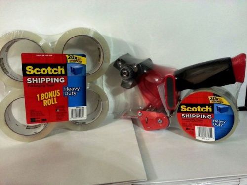 5-rolls scotch 3m heavy duty clear packaging shipping tape + free dispenser!!! for sale