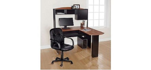 Computer Desk L Shaped Desk Wood Hutch Leather Chair Office Dorm Home Furniture