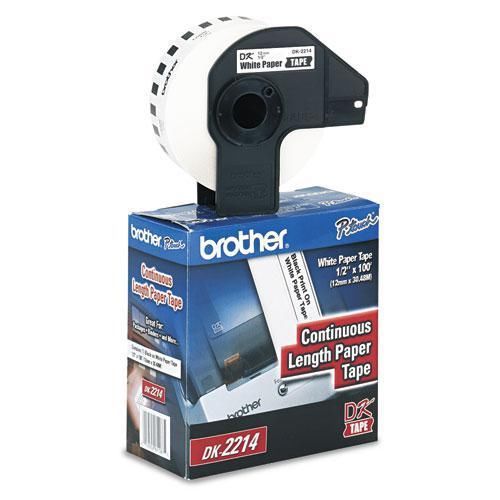 NEW BROTHER DK2214 Continuous Paper Label Tape, .47&#034; x 100ft Roll, White