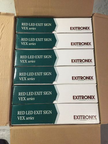 Lot Of 6 Exitronix Red LED exit signs New In Box 120/277VAC Battery Backup Exit
