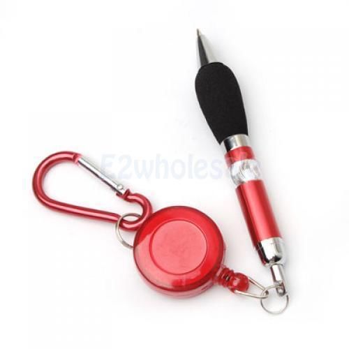 Red 3-in-1 handy golf scoring badge reel pen + belt clip keychain + carabiner for sale