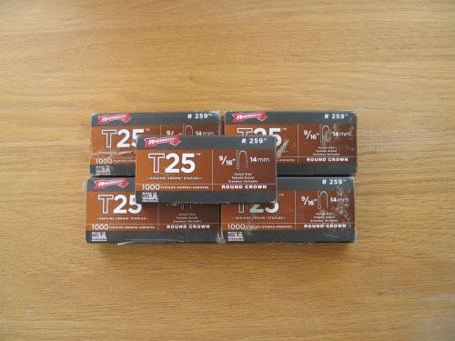 5 Boxes ARROW T25 #259 Staples 9/16&#034; 14mm ROUND CROWN
