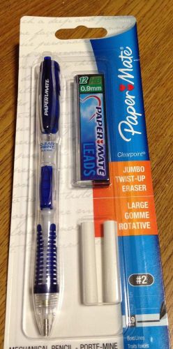 Blue Paper Mate Clear Point 0.7mm Mechanical Pencil + leads +erasers 1 DAY SHIP