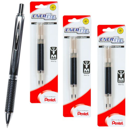 Pentel EnerGel Alloy RT Pen, Black Barrel, 0.7mm Blk Ink With 3 Packs of Refills