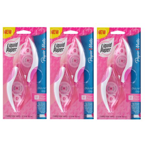Liquid Paper Breast Cancer Awareness DryLine Grip Correction Tape, 3 Packs of 2