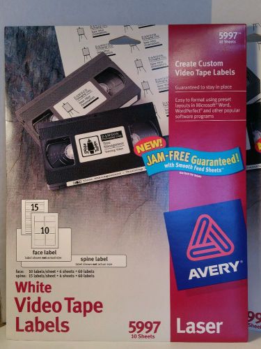 Avery 5997 White Video Tape Labels 5 Packs 300 Face 300 Spine Labels Laser NEW