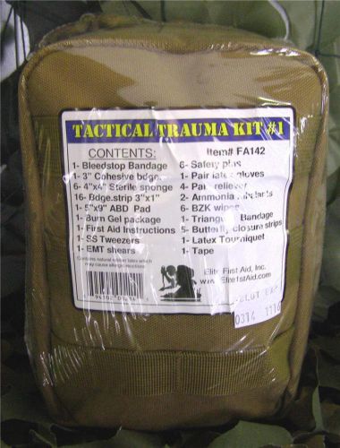 TACTICAL TRAUMA KIT #1 COYOTE, SEALED w/ BLEED STOP &amp; ESSENTIAL 1ST AID (#143)