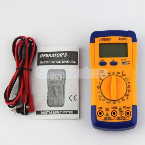 A830L Digital Multimeter DC AC Voltmeter Ohm Multitester-Blue with Yellow