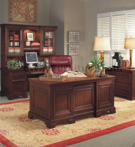 Warm Cherry Executive Desk Wood Home Office Furniture