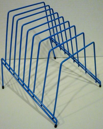 Blue Metal Wire 8 Slotted Record File Rack Holder Stand