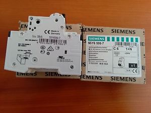 Siemens Circuit Breaker 5SY6 506-7, 1 Pole + Neutral, 25 Ampere Maximum 5SY65067