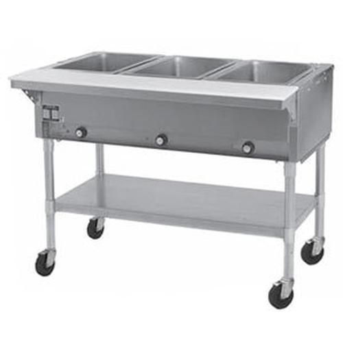 EAGLE GROUP 3-WELL MOBILE ELECTRIC HOT FOOD TABLE W/ S/S SHELF &amp; LEGS - SPDHT3