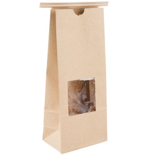Brown 1 lb.  Tin Tie Coffee Bag with Window - 1000 / Case and 500 case
