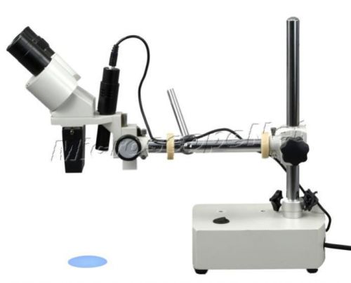 Boom Stand Stereo Binocular Microscope 10X &amp; 20X with Cool LED Light