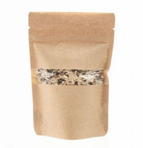 Stand up resealable (ziplock) pouches Kraft paper with window (6&#034;x4&#034;) 100 units