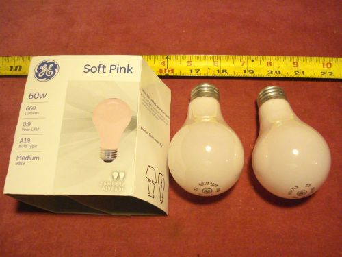 (3394.) GE Incandescent Bulbs Soft Pink 60W 2 Bulbs / Pack