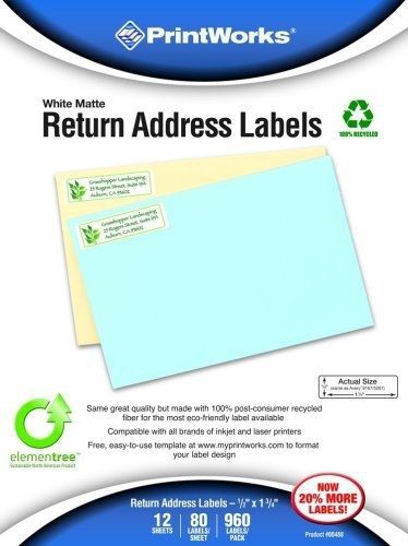 PrintWorks Printworks Elementree White Matte Return Address Labels for Inkjet or