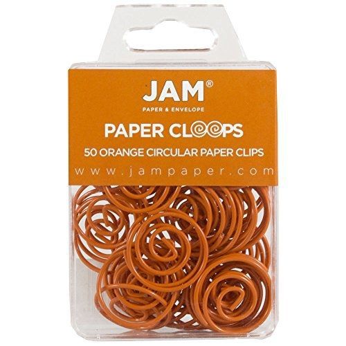 JAM Paper? Papercloops - Round Circular Paperclips - Orange - 50 Clips per Pack