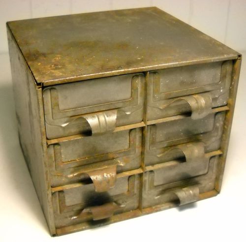 VINTAGE 6-DRAWER GRAY STEEL INDUSTRIAL PARTS CABINET * SMALL SHELF SIZE * DECOR