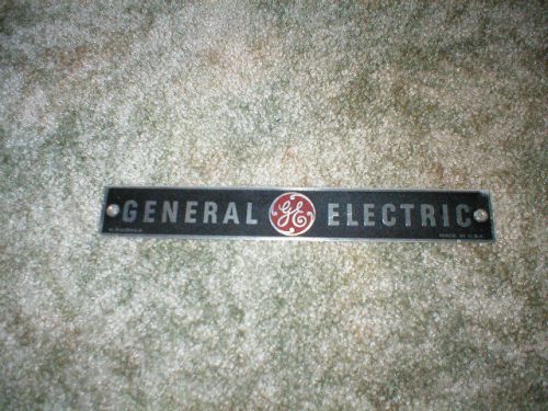 VINTAGE General Electric Control Cabinet Tag 1.25&#034; x 8.25&#034; Aluminum