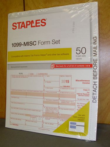 Staples 1099-MISC 50 Count Form 5 part Set *For 2015 Tax Year*