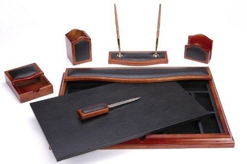 Majestic Goods Desk Set, Six Piece, Brown Oak Wood and PU (W232)