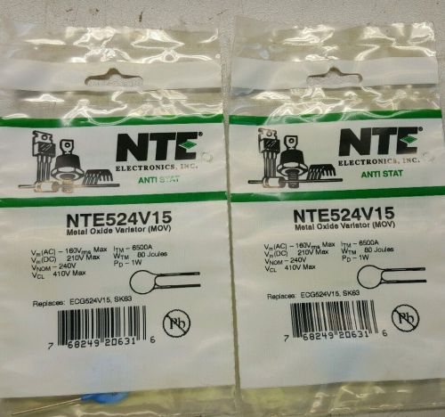 Lot x 2 Metal Oxide Varistor (MOV) NTE524V15, ECG524V15, SK63