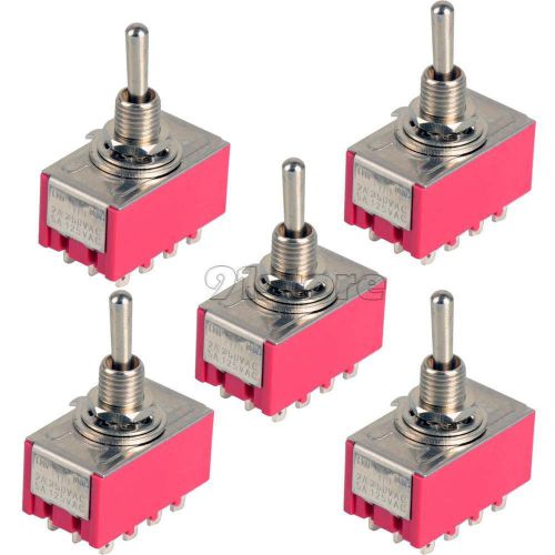 5Pc 12-Pin Mini Toggle Switch 4PDT 2 Position ON-ON 2A250V/5A125VAC MTS-402 SR1S