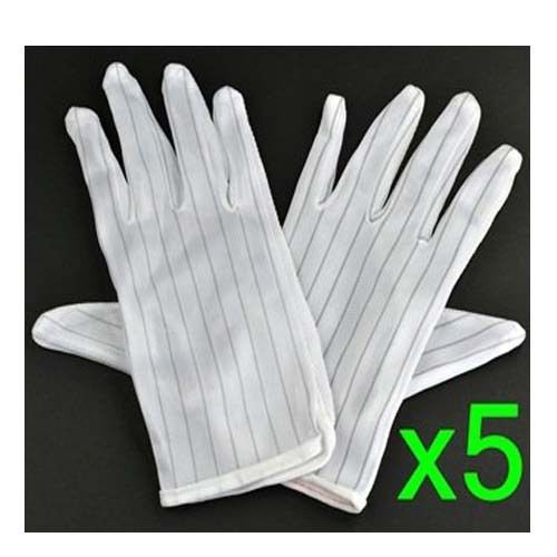 5 pair White color Stripe Anti Static Gloves for computer/electronic/working