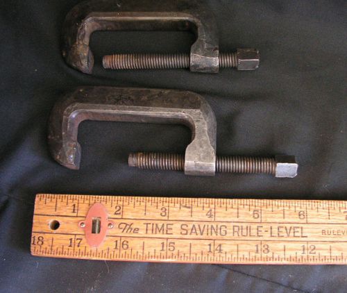 Vintage pair of heavy duty  long c clamps  2 1/2 &#034; opening for sale