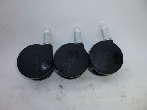 Casters (3) stem 1/2&#034; x1 1/4&#034; wheels 2 1/2&#034; x 3&#034; durable plastic swivel/locking for sale