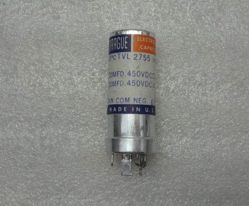 Sprague tvl-2755 20-20 mfd 450-450 vdc capacitor solder terminals nos for sale