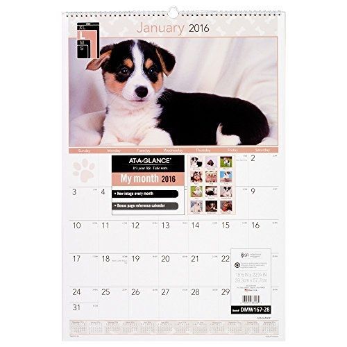 At-A-Glance AT-A-GLANCE Monthly Wall Calendar 2016, Puppies, 15-1/2 x 22-3/4
