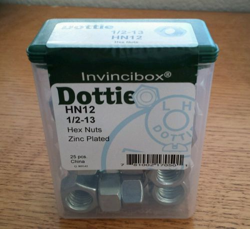 1/2&#034;-13 Hex Nuts - Dottie HN12 - Zinc Plated -  Qty: 25 pcs