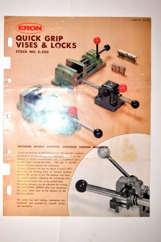 ERON QUICK VISES &amp; LOCKS STOCK No E-250 LEAFLET 28-78 #RR948 models EVS ETS