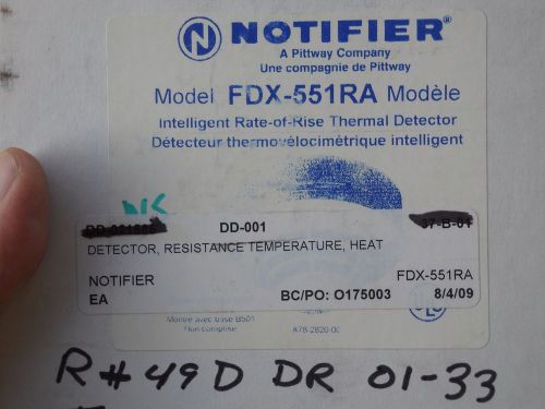 NOS NOTIFIER FDX-551RA FDX-551 FIRE ALARM HEAT DETECTOR HEAD
