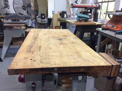 Large hardwood work bench w/ vises for sale