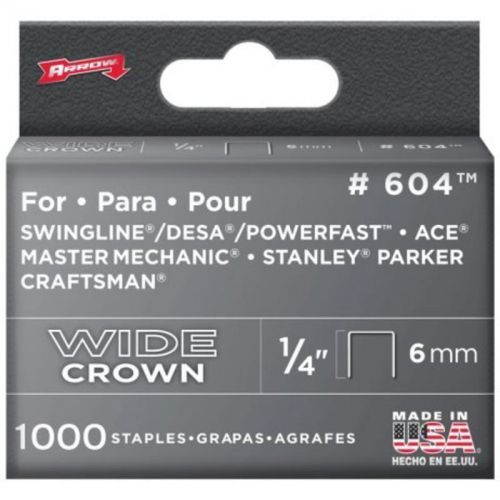 1/4&#034; heavy duty wide crown staples 1000 per package arrow staple guns 604 for sale