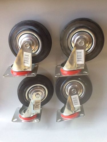 4 pack 5&#034; swivel casters rubber wheels steel top plate ball bearings heavy duty! for sale