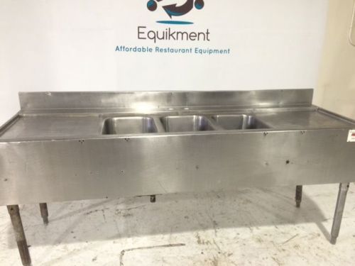 (2) Commercial 3 Compartment Basin Bay Sink W/ Drain Under Bar On Legs
