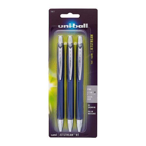 uni-ball JetStream RT Retractable Ballpoint Pens,0.7 mm, Black Ink, pack of 3