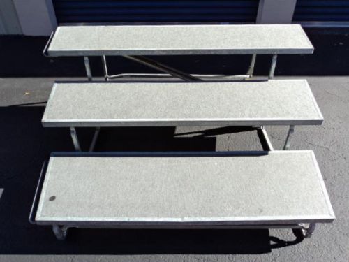 (2) wenger tourmaster 3 step risers stage - gray folds &amp; rolls 6&#039; x 18&#034; riser for sale