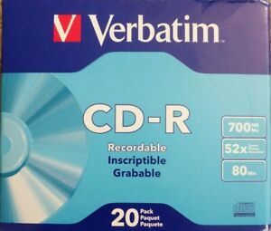 VERBATIM VER94936 CD-R Disc,700 MB,80 min,52x,PK20 NEW