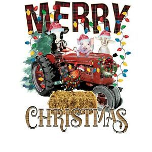 Christmas Farm Animals Tractor Sublimation Transfer, Pig, Cow, Goat, Printed Sub