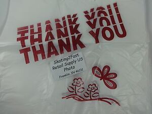 THANK YOU T-Shirt Bags 11.5&#034; x 6.25&#034; x 21&#034; Clear Plastic Retail Shopping